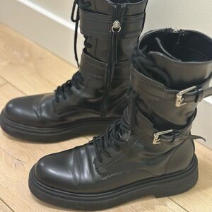 Zara Black High-Top Leather Boots